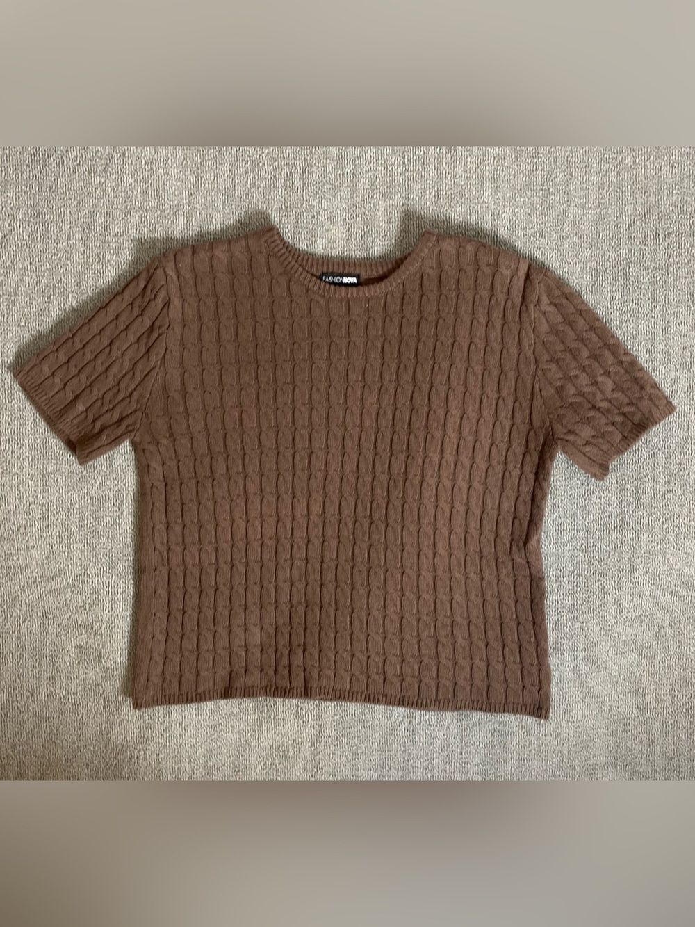 Fashion Nova Classic Preppy Cable Knit Short Sleeve Top- Casual Fall Layering